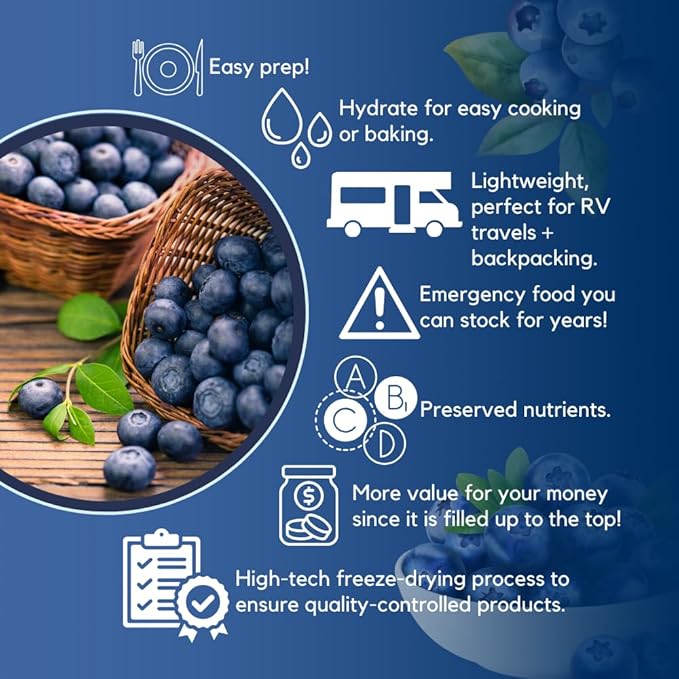 Ready Harvest Freeze-dried Blueberries Fruit Healthy Snacks Trail Mix Camping food School Snacks or Emergency Food Supply 30 Years | #10 Can