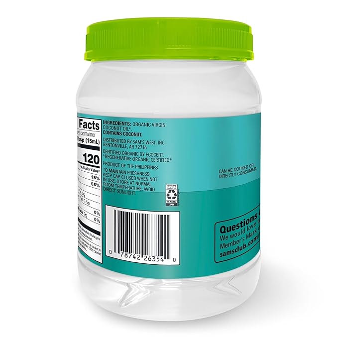 Member Mark Organic Virgin Coconut Oil Cold Pressed Unrefined 56 FL OZ