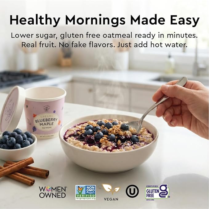 Mylk Labs Blueberry Maple Protein Oatmeal Cups Whole Grain Low Sugar High Fiber Breakfast with Superfoods Quick &amp Easy On the Go Instant Oatmeal Rolled Oats Gluten Free Vegan Nut Free 1
