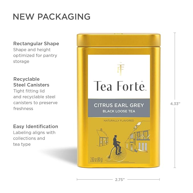 Tea Forte Citrus Earl Gray Premium Loose Leaf Caffeinated Black Tea Blend Canister Makes 35-50 Cups