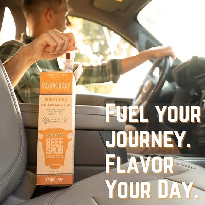 Beef Snob Snack Sticks - Honey BBQ Flavor - 1 Ounce Snack - 20 Meat Sticks Per Box - High Protein Snack Keto Friendly Gluten Free Jerky Sticks