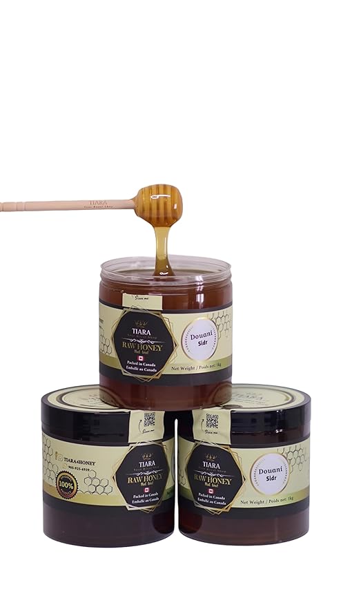 TIARA Yemeni Douani Sidr Honey – 100% Raw Pure &amp Natural CFIA Certified Unpasteurized Packed in Canada Premium Quality – 33.5 Fl Oz 950g + Free Honey Dipper Gift