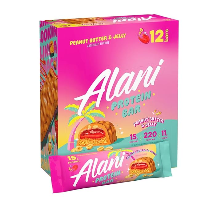 Alani Nu Protein Bars PEANUT BUTTER &amp JELLY | High Protein Gluten-Free Bars | 16g Protein | Low-Sugar (11G) Low-Carb Healthy Snacks | 12 Individually Wrapped Bars