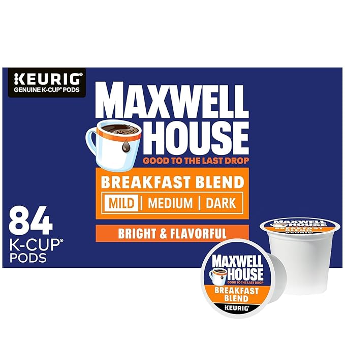 Maxwell House House Blend Medium Roast K-Cup Coffee Pods 84 CT + Breakfast Blend Light Ground Coffee K-Cup Pods 12 CT (Variety Pack)