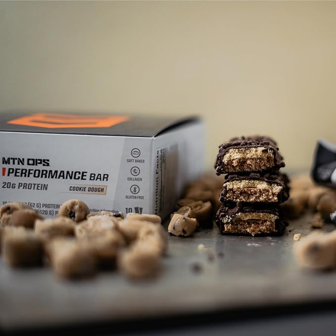 MTN OPS Protein Bars – High Protein Bar with 20g Whey Isolate &amp Collagen Low Sugar Gluten-Free Protein Snack Cookie Dough 10 Bars