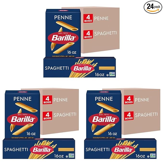 Barilla Penne &amp Spaghetti Pasta Variety Pack 16 oz. Boxes - Non-GMO Made with Durum Wheat Semolina - Kosher Certified (Pack of 24)