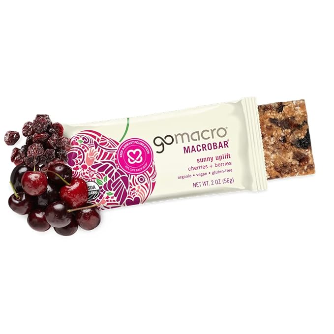 GoMacro MacroBar Organic Vegan Snack Bars - Cherries + Berries (2.0 Ounce Bars 12 Count)