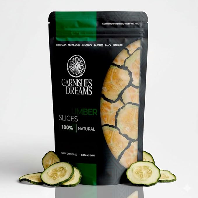 Garnishes &amp Dreams Dehydrated &amp Dried Cucumber Chips (5oz) – Natural Vegetable Garnish for Cocktails Mixology Culinary Dishes &amp Infused Water No Sugar Added Healthy Snack