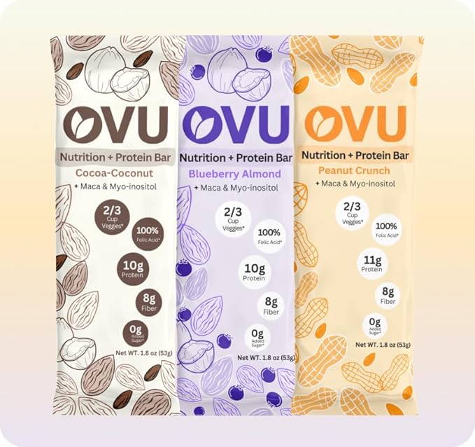 OVU Bar – Fertility Pregnancy &amp Postpartum Nutrition Support for Women Myo-Inositol Folic Acid Maca High Protein High Fiber Variety Pack 9 Bars