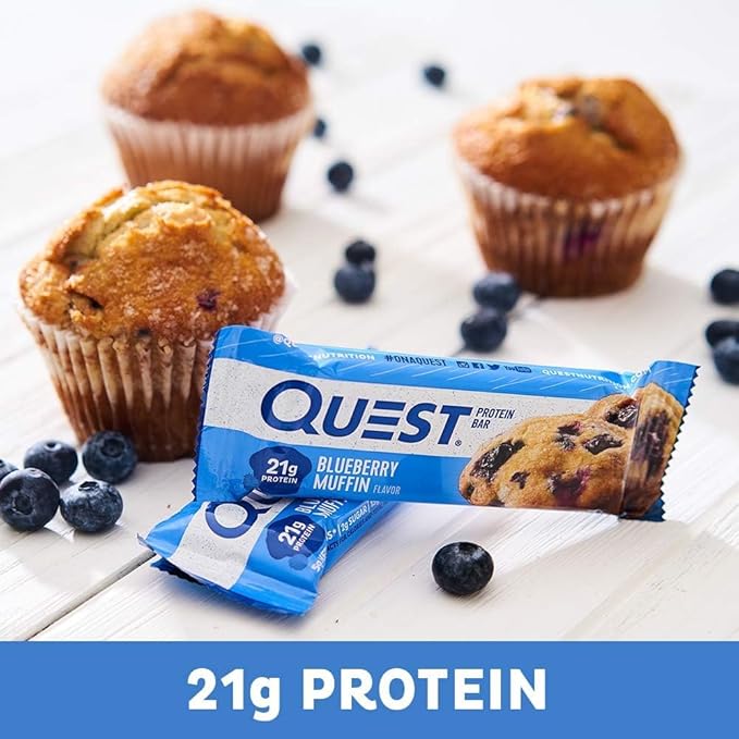 Quest Nutrition Crispy Chocolate Peanut Butter Hero Protein Bar 18g Protein 12 Count and Blueberry Muffin Protein Bars 21g Protein Gluten Free Keto Friendly 12 Count Pack of 1