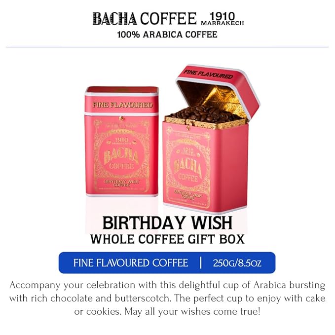 Bacha Coffee | Birthday Wish Fine Flavoured Whole Beans Medium Roast 100% Arabica Specialty Coffee 250g Signature Nomad Collection Gift Box