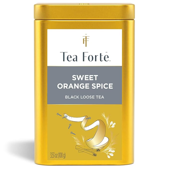 Tea Forte Sweet Orange Spice Premium Loose Leaf Caffeinated Black Tea Blend Canister Makes 35-50 Cups