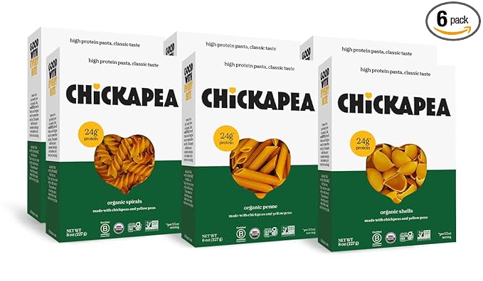 Chickapea Organic Chickpea Pasta - Spirals Penne Shells Variety Pack - 8 oz (Pack of 6)