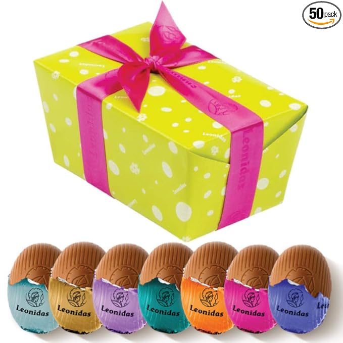 Leonidas Belgian Chocolates | Ballotin Box Easter Collection | Assorted Delicious Mini Easter Eggs | 19 different flavors | Imported fine Chocolate from Belgium (50 Chocolate Eggs)