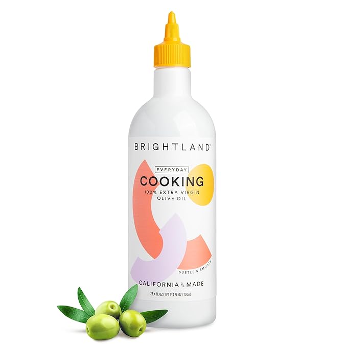 Brightland Everyday High-Heat Cooking Oil Roasting Grilling &amp Baking - 100% Extra Virgin Olive Oil with Squeeze Bottle - High Polyphenol - Sourced from California Family Farms - 750ml