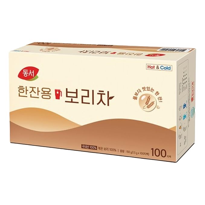 Dongsuh Barley Tea Bags for Hot &amp Cold 100 Count (1.5g Each) – Roasted Barley Flavor Single-Serve Tea Sachets Refreshing Korean Grain Beverage 보리차