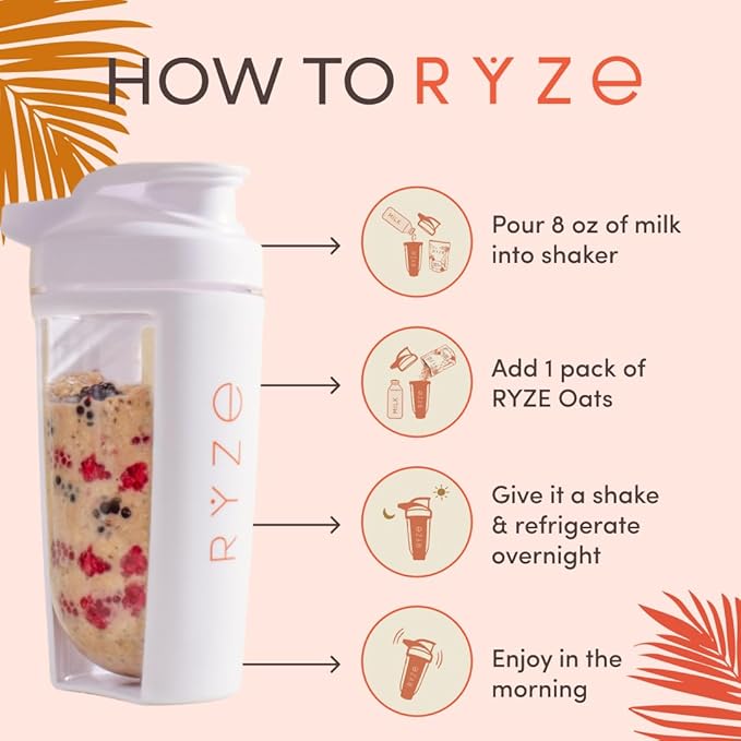 RYZE SUPERFOODS Mushroom Protein Overnight Oats Oatmeal with 6 Adaptogenic Mushrooms and 20g Grass-Fed Whey Protein &amp Chia Seeds Lions Mane Turkey Tail Shiitake Reishi Healthy Breakfast. 14