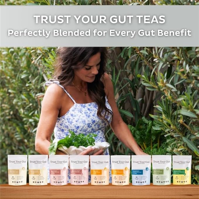 Trust Your Gut Organic Herbal Tea Blend – Lemon Balm Holy Basil Dandelion &amp Ginger Root – Supports Healthy Digestion &amp Gut Balance – Apple Cider 30 Bags