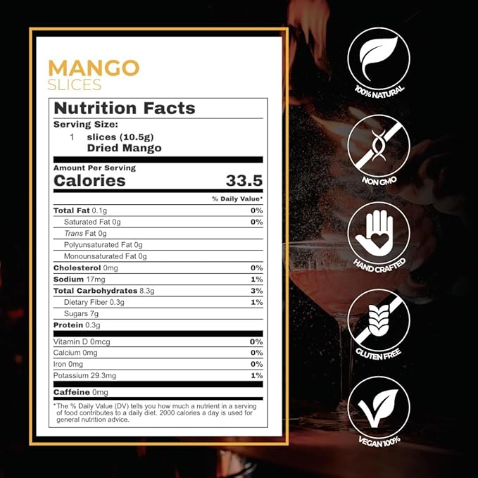 Garnishes &amp Dreams Dehydrated &amp Dried Mango Slices (7oz) – Natural Tropical Fruit for Cocktails Mixology Desserts &amp Healthy Snacking No Sugar Added Edible Dried Mango for Drinks &amp