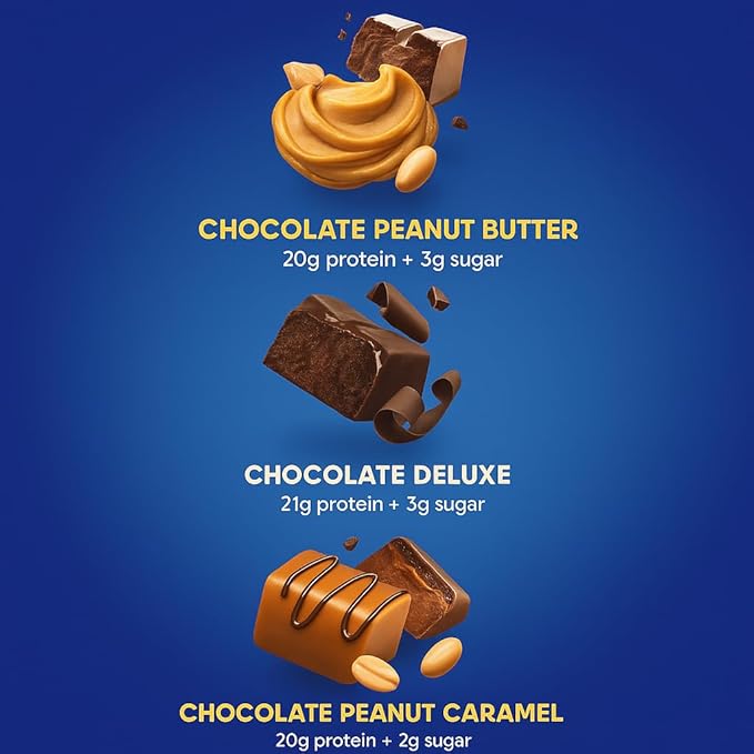 High Protein Bar Variety Pack – 11 Count (5 Peanut Butter 3 Chocolate Deluxe 3 Peanut Caramel) – Low Sugar Gluten-Free Keto Friendly 20g Protein Energy Snack Bars