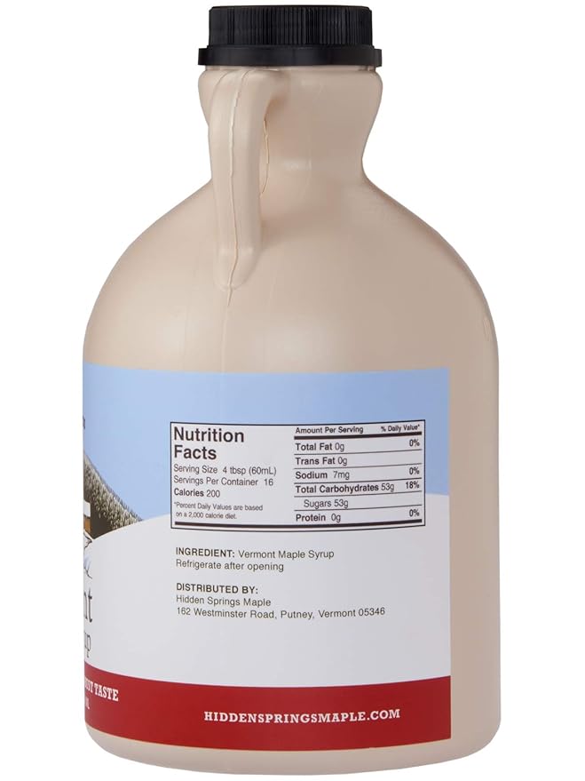 Hidden Springs Maple 100% Natural Vermont Maple Syrup Grade A Dark Robust (Formerly Grade B) 32 Ounce 1 Quart Family Farms BPA-free Jug
