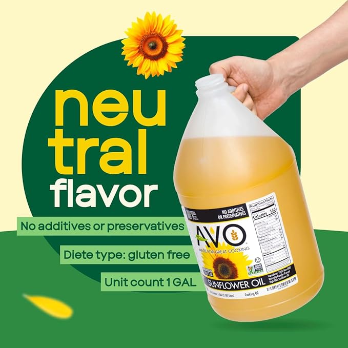 AVO High-Oleic Organic Sunflower Oil for General Cooking 1 Gallon Non-GMO Certified Neutral Flavor Cooking Oil