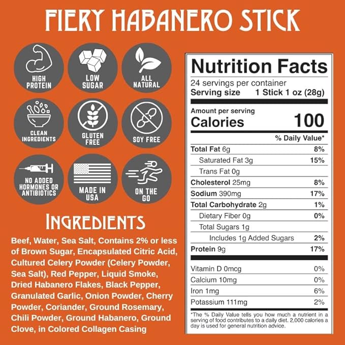 Righteous Felon Meat Sticks | 100% Grass Fed Beef | 9g Protein per Stick | Keto Gluten-Free Low Sugar High Protein Snack Sticks | Individually Wrapped | Fiery Habanero Beef Sticks 10 Count