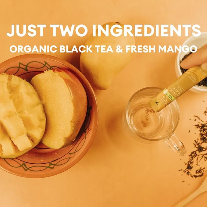 Cusa Tea &amp Coffee | Premium Instant Mango Black Tea With Real Fruit &amp Spices | Organic Leaves Drink Mix Packets | Hot or Iced Tea (30 Single Servings)
