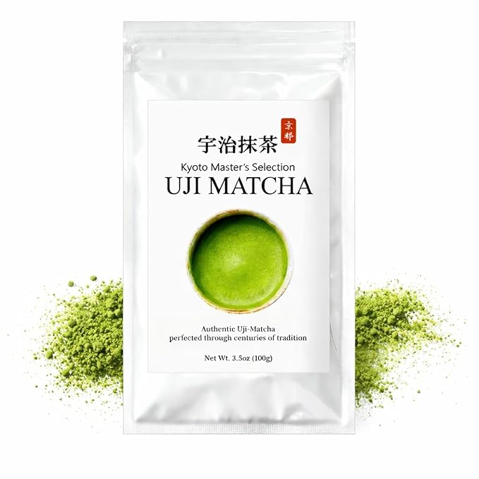 JEAU CHAU Premium Uji Matcha Powder from Kyoto Japan (3.5oz/100g. 50 servings per bag) Vivid Green Ceremonial Quality Taste for Lattes &amp Baking