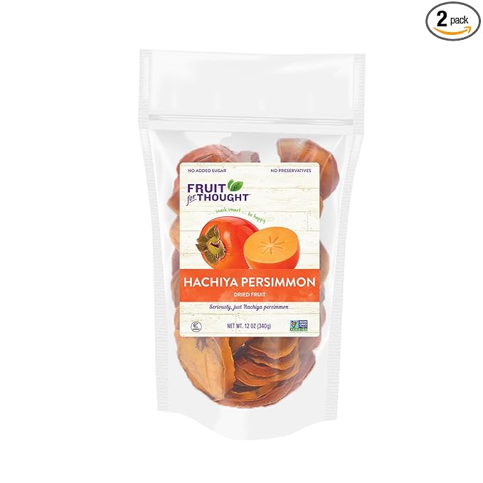 Fruit for Thought Dried Persimmons | Dried Fruit Snack Packs | At Home Work or On The Go | Unsweetened Hachiya Persimmon | 12 Ounce Bags Pack of 2