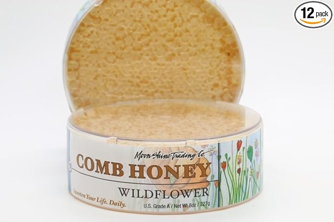 Moon Shine Trading Co Wildflower Honey Comb Round 8oz Pack of 12 - Pure Natural Gourmet Honey for Culinary Enthusiasts U.S. Grade A