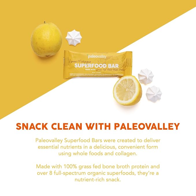 Paleovalley Superfood Bars – Lemon Meringue– 10 Pack – 9g Protein per Bar – Gluten-Free Grain-Free Paleo Non-GMO – On-the-Go Snack