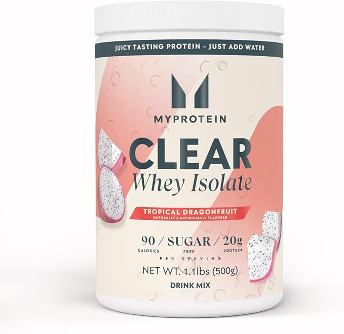 Myprotein Clear Whey Isolate Protein Powder 20 Servings (1.1lbs) Tropical Dragonfruit 20g Protein per Serving Naturally Flavored Drink Mix Daily Protein Intake for Superior Performance
