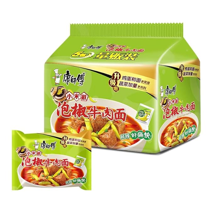 康师傅 方便面 泡椒面五连包104g*5袋 泡面袋装速食 方便食品 kangshifu Chinese food instant noodles 104g*5 bags