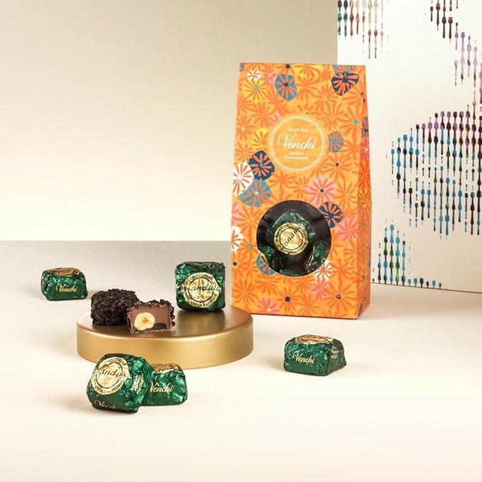 Venchi - Murrine Gift Box with Chocoviar Gianduja and Dark Chocolate 10.48 oz With Whole Piedmont Hazelnuts Gluten-Free No Artificial Colors or Preservatives Gift Idea