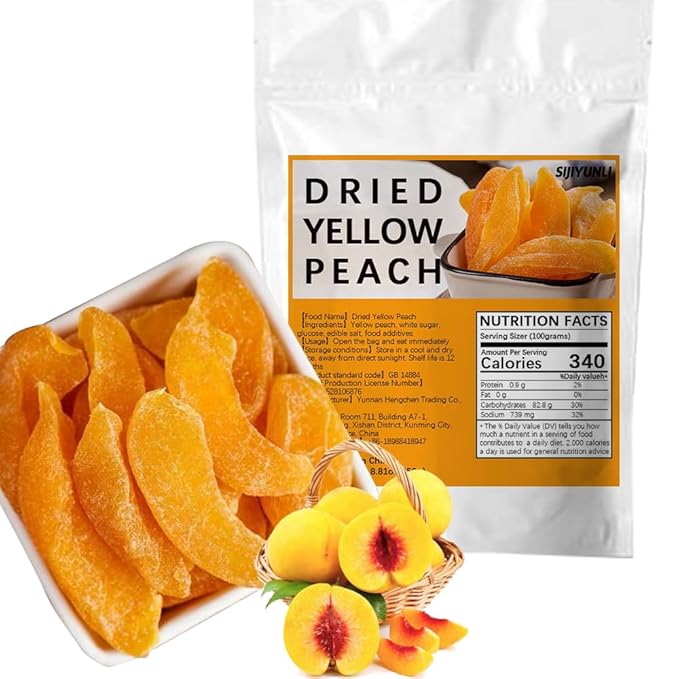 SIJIYUNLI-Dried Yellow Peach 500g/17.6oz Dried Slices Gluten Free and Vegan Free Preserved Peach Fruit Suitable for Snacks and Baking Sweet and Sour Preserved Ideal for Breakfast and Desserts