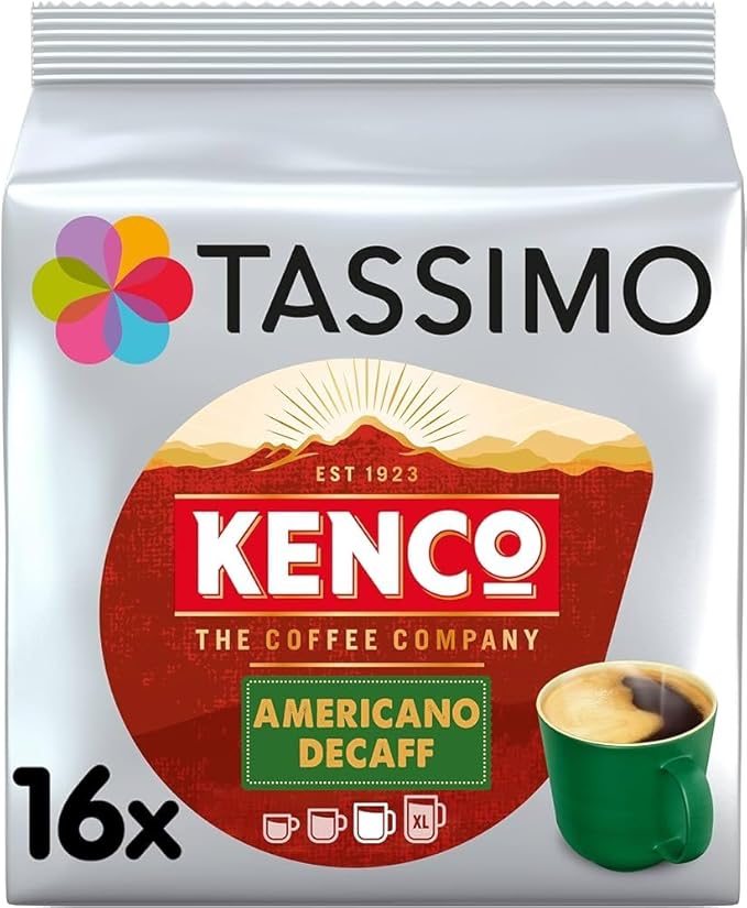 Tassimo Kenco Americano Decaf Coffee Pods (Pack of 4 Total 64 Decaffeinated Capsules)