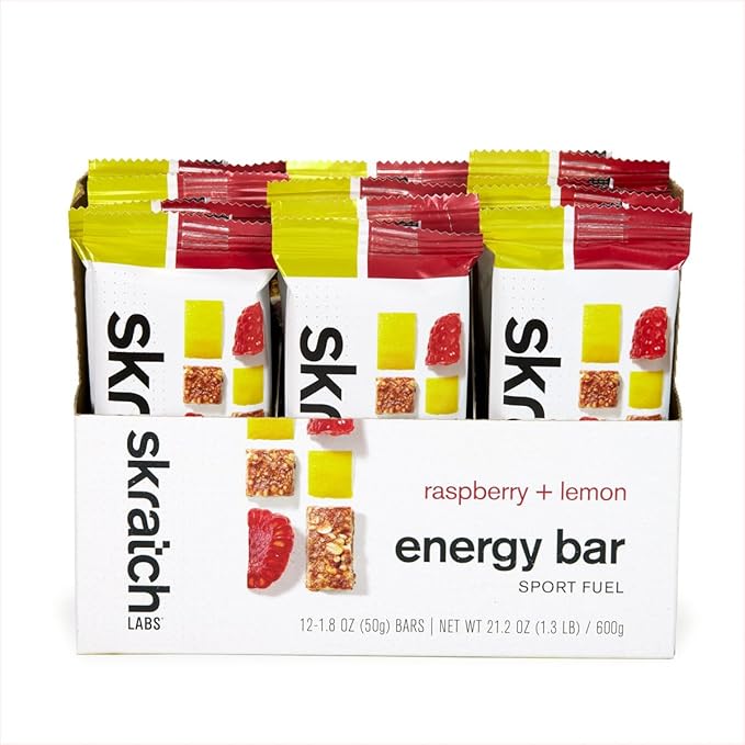 SKRATCH LABS Energy Bar | Raspberry + Lemon (12 pack) | Plant Based Healthy Snack | Low Sugar - 4g Protein | non-gmo gluten free soy free vegan kosher