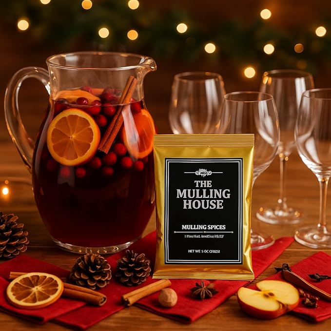 The Mulling House Mulling Spices Bulk 12-Pack – 6 oz Pouches for Making Magic in Cider Wine Tea Coffee &amp Baking – Instant Dissolving Drink Mix with Cinnamon Clove Nutmeg Citrus – Holiday Fav
