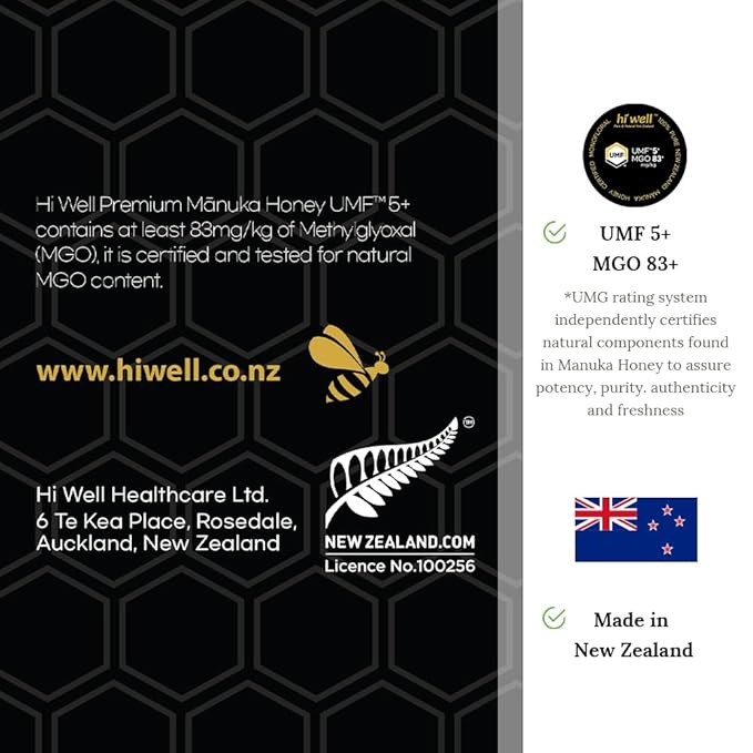 (Pack of 3) Hi Well Premium Manuka Honey Certified Monofloral UMF 5+ MGO 83+ 500g