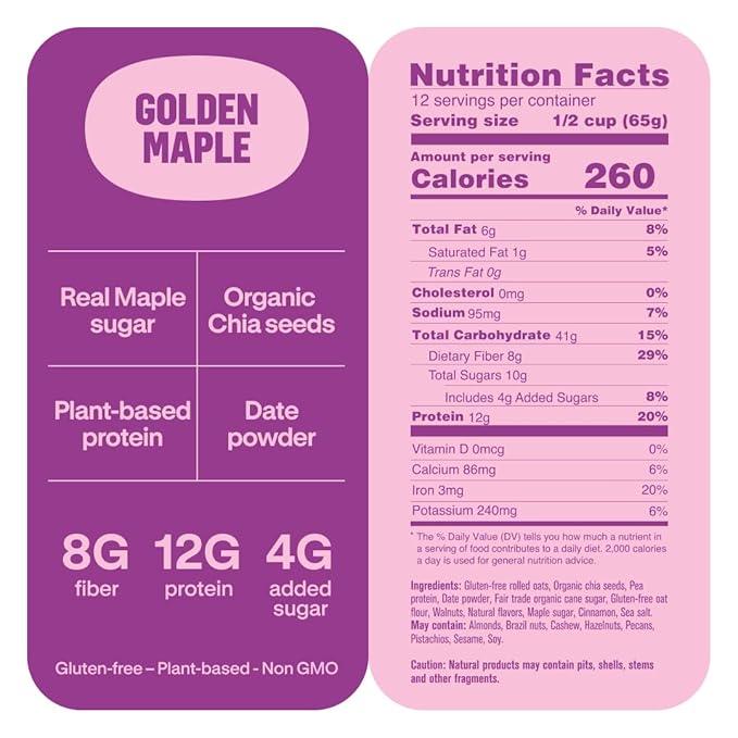 Chialove Overnight Chia with Oats Golden Maple 12g of protein Low Sugar Rich in Fiber Vegan Gluten-free Non-GMO Ready to Eat Breakfast - 27.5 oz Bags - 2 Pack