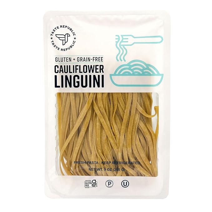 Cauliflower Linguini | Grain-Free Gluten-Free Kosher | Fresh Pasta | Cooks in Just 3 Minutes | Taste Republic | Frozen | 9oz (Pack of 6)