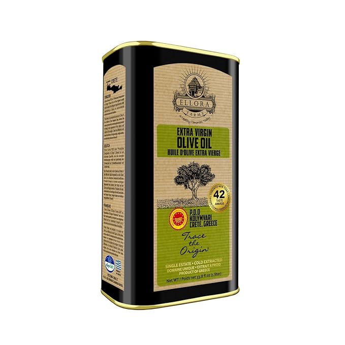Ellora Farms Olive Oil Extra Virgin Certified Single Estate PDO High Polyphenol Extra Virgin Olive Oil Cold Pressed &amp Traceable EVOO Kosher Crete Greece 33.8 Fl oz (1 Ltr)