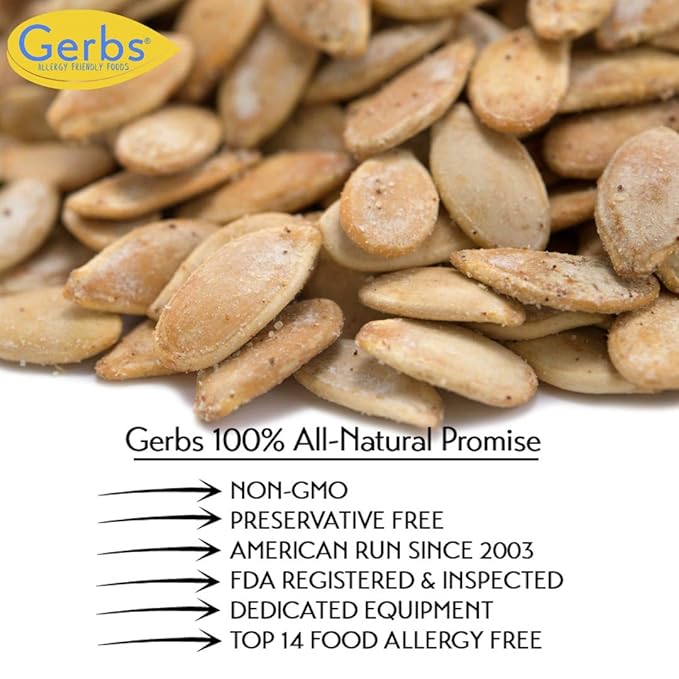 Gerbs Toasted Onion &amp Garlic Whole Pumpkin Seeds 2 lbs. | Small Batch Roasted In-Shell Resealable Bag | Bold &amp Savory Crunch | Top 14 Allergen-Free
