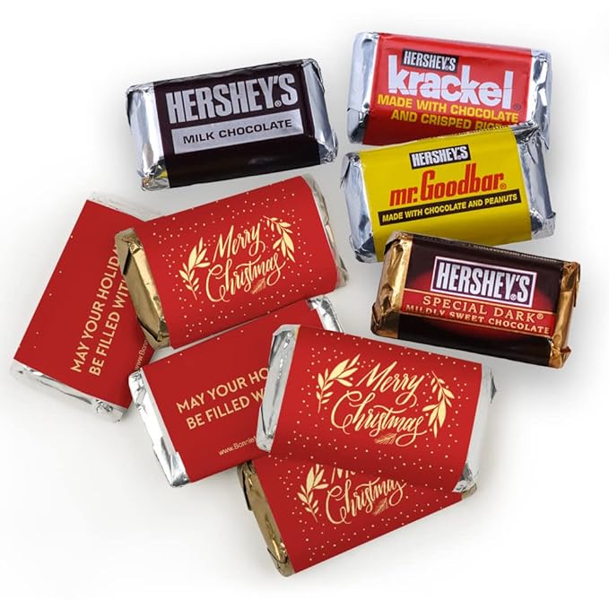200pcs Personalized Christmas Candy Kit Hershey Chocolate Party Favors - Merry Christmas Mix