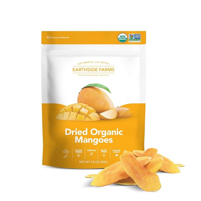 Earthside Farms - Dried Organic Mango Variety Pack Original and Citrus Splash Dried Mangoes Gluten Free No Added Sugar Non GMO Organic Vegan Snack Naturally Sweet and Flavorful (2.8oz 4 pack)