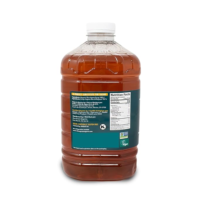 BLUE GREEN ORGANICS Light Organic Blue Agave (176 oz) – Mild Neutral Sweetener for Drinks &amp Cooking Vegan Non-GMO Bulk Size