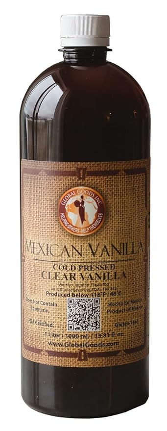 Pure Clear Mexican Vanilla Extract (33.81 fl oz)– Gluten-Free Coumarin-Free Vanilla for Baking Cakes Cookies Coffee &amp Desserts – Cold Pressed Natural Vanilla