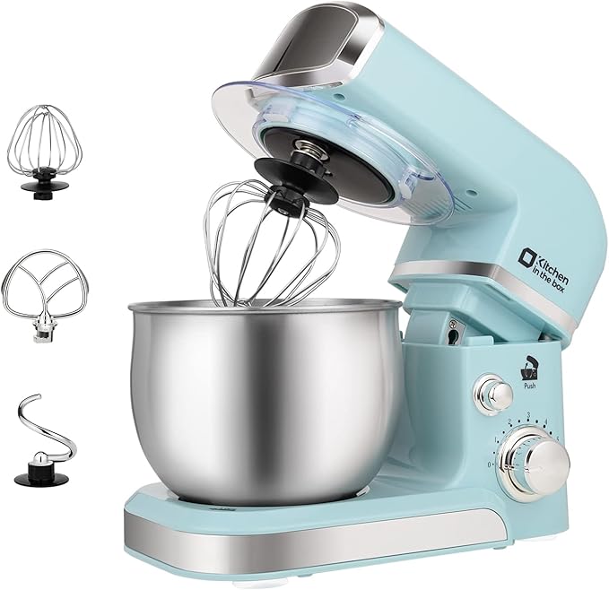 Kitchen in the box Stand Mixer3.2Qt Small Electric Food Mixer6 Speeds Portable Lightweight Kitchen Mixer for Daily Use with Egg WhiskDough HookFlat Beater (Blue)