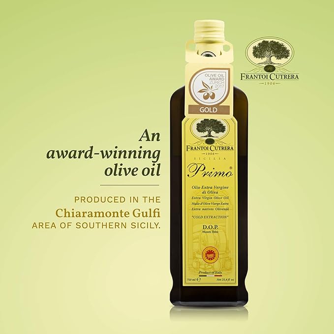 Frantoi Cutrera Primo Cold Extracted Italian Extra Virgin Olive Oil Cold Pressed Polyphenol Rich Olive Oil Authentic Certified DOP Sicilian EVOO Imported From Italy 25.4 fl oz (Pack of 2)